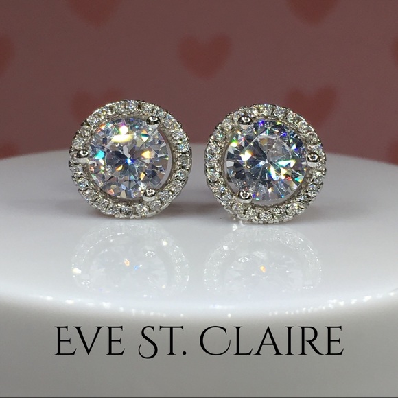 Eve St. Claire Jewelry - 14k white gold 3ct diamond halo stud earrings